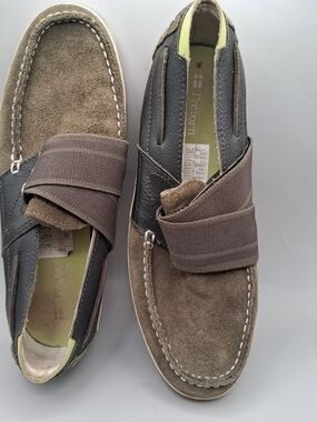 Tretorn Men's Olive Suede and Dark Brown Leather Slip-On Loafers